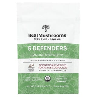 Real Mushrooms, 5 Defenders, Extrait de champignon biologique en poudre, 45 g