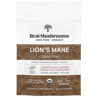 Real Mushrooms, Lion's Mane, Organic Mushroom Extract Powder, Löwenmähne, Bio-Pilzextraktpulver, 60 g (2,12 oz.)