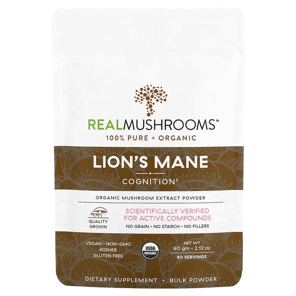 Real Mushrooms, Lion's Mane, Cognition, Bulk Powder, 2.12 oz (60 g)