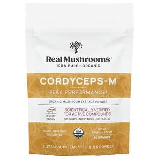 Real Mushrooms, Cordyceps-M™, Extrato de Cogumelo Orgânico em Pó, 60 g (2,12 oz)