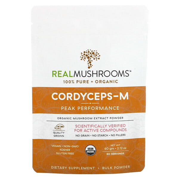 Real Mushrooms, Cordyceps-M（冬虫夏草-M）、オーガニック キノコエキス粉末、60gm（2.12オンス）