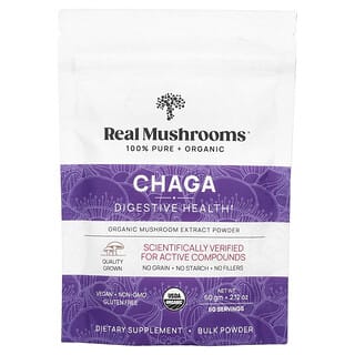 Real Mushrooms, Chaga, Pó de Extrato de Cogumelo Orgânico, 60 g (2,12 oz)
