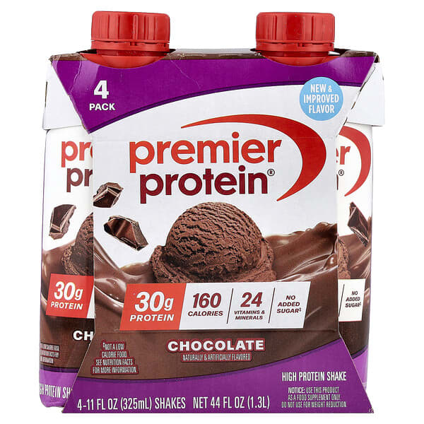 Premier Protein High Protein Shake, Chocolate, 4 Shakes, 11 fl oz (325 ml) Each