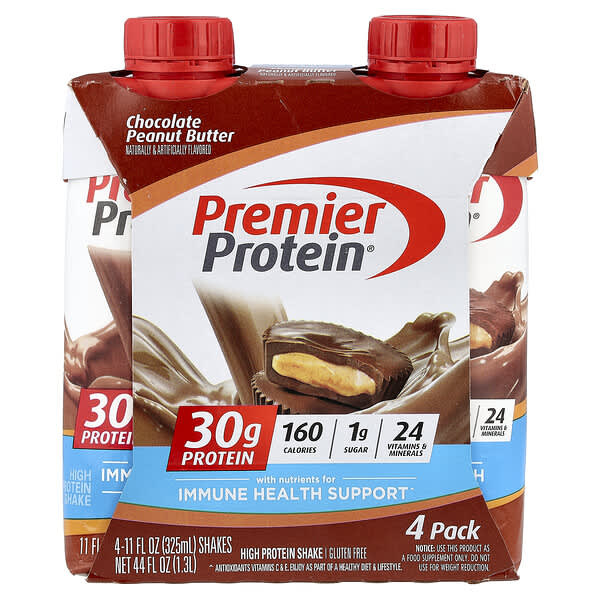 Premier Protein High Protein Shake, Chocolate Peanut Butter, 4 Shakes, 11 fl oz (325 ml) Each