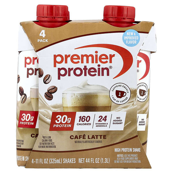 Premier Protein High Protein Shake, Cafe Latte, 4 Shakes, 11 fl oz (325 ml) Each