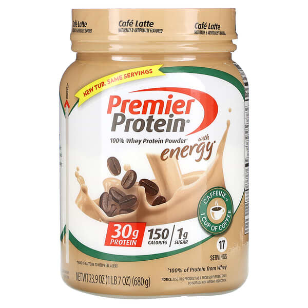 Premier Protein, 100 Whey Protein Powder with Energy, Cafe Latte, 23.9