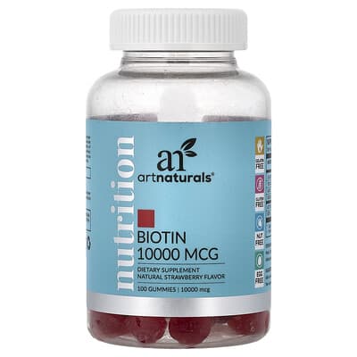 artnaturals, Nutrition, Biotin Gummies, Natural Strawberry, 100 Gummies (5,000 mg per Gummy)