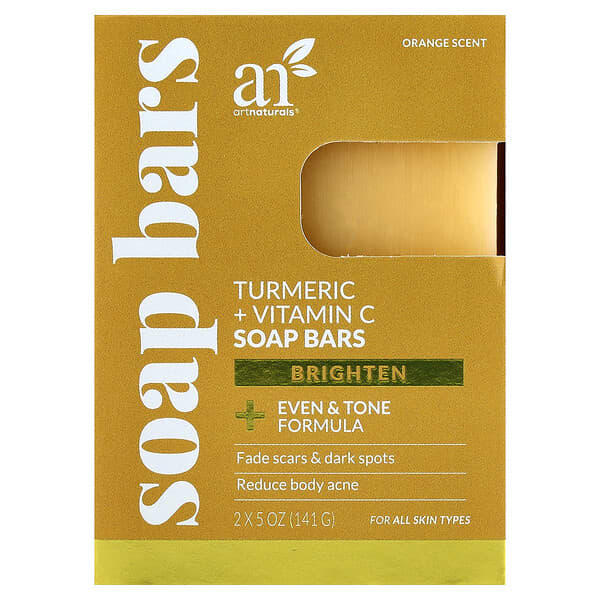 artnaturals, Turmeric + Vitamin C Soap Bars, For All Skin Types, Orange, 2 Bars, 5 oz (141 g) Each