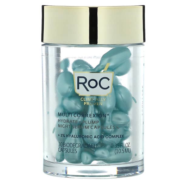 RoC, Multi Correxion, Hydrate + Plump, Night Serum Capsules, Fragrance-Free, 30 Biodegradable Capsules