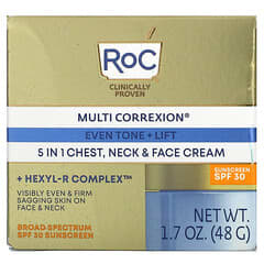 RoC, Multi Correxion，均匀色调 + 提升紧雅，5 合 1 胸部颈部面部护理霜， SPF 30，1.7 盎司（48 克）