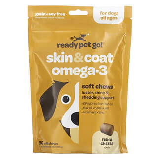 Ready Pet Go, Omega Health Chews, Suporte para Pele e Pelo de Cães, Todas as Idades, Óleo de Peixe + Queijo, 90 Cápsulas Mastigáveis
