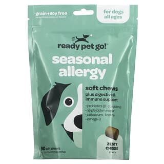 Ready Pet Go, Alergia + Mastigações Imunológicas, Para Cães, Todas as Idades, Queijo, 90 Mastigáveis Softles