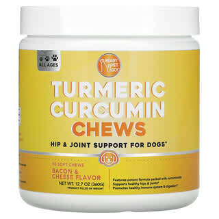 Ready Pet Go, Turmeric Curcumin Chews, Hip & Joint Support For Dogs, All Ages, Bacon & Cheese , 90 Soft Chews, 12.7 oz (360 g)
