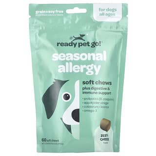 Ready Pet Go, Alergia estacional, Para perros, Todas las edades, Queso picante, 60 comprimidos masticables blandos, 240 g (8,5 oz)