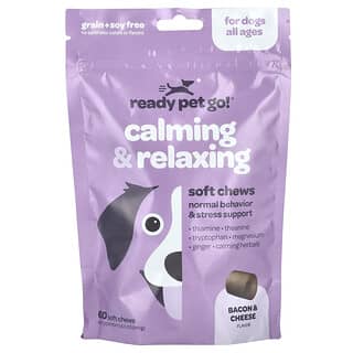 Ready Pet Go, Apaisant et relaxant, Pour chiens, Tous âges, Bacon et fromage, 60 friandises molles à mâcher, 240 g