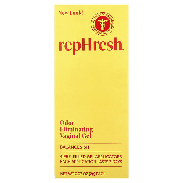 Rephresh, 냄새 제거 질 젤, 미리 채워진 젤 애플리케이터 4개, 개당 2g(0.07oz)