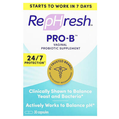Rephresh, Pro-B, Probiotic Supplement for Women's Intimate Areas, 5 Billion CFU, 30 Capsules