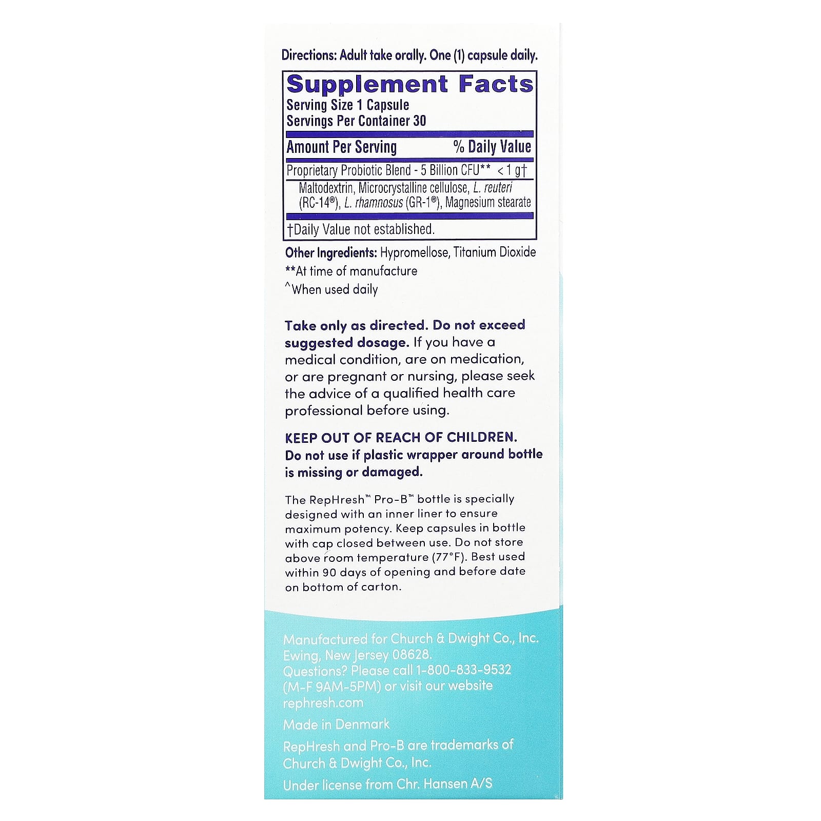 Rephresh, ProB, Vaginal Probiotic Supplement , 30 Capsules