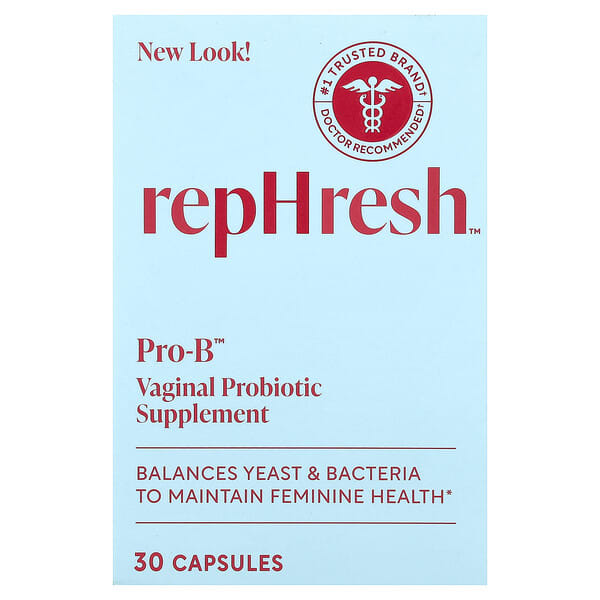 Rephresh, Pro-B™, 질 프로바이오틱 보충제, 50억CFU, 캡슐 30정