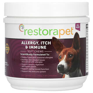 RestoraPet‏, טבליות לעיסות לאלרגיה, לגירוד ולמערכת החיסון, לכלבים, לכל הגילים, 60 טבליות לעיסות, 180 גרם (6 אונקיות)