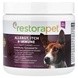 RestoraPet (레스토라펫), Allergy, 가려움 & 면역력 강화 소프트츄, 반려견용, 모든 연령, 츄어블 60정, 180g(6oz)