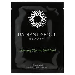 Radiant Seoul, Mascarillas de belleza equilibrantes de carbón vegetal en lámina, 5 mascarillas en lámina, 25 ml (0,85 oz) cada una