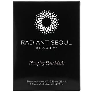 Radiant Seoul, แผ่นมาสก์สูตรผิวอิ่มฟู บรรจุ 5 แผ่น แผ่นละ 0.85 ออนซ์ (25 มล.)