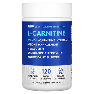 RSP Nutrition, L-карнітин, засіб для корекції ваги, 500 мг, 120 капсул