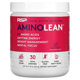 RSP Nutrition, AminoLean, 5 g Amino Acids + Anytime Energy, Fruit Punch, 9.52 oz (270 g)