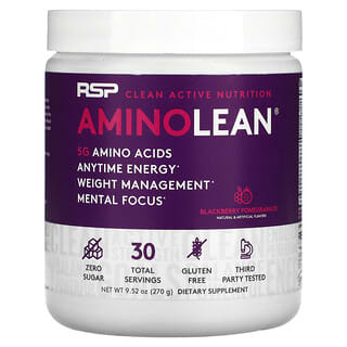 RSP Nutrition, AminoLean, Essential Amino Acids + Anytime Energy, Blackberry Pomegranate, 9.52 oz (270 g)