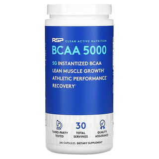 RSP Nutrition, BCAA 5000, водорастворимые аминокислоты с разветвленной цепью, 240 капсул