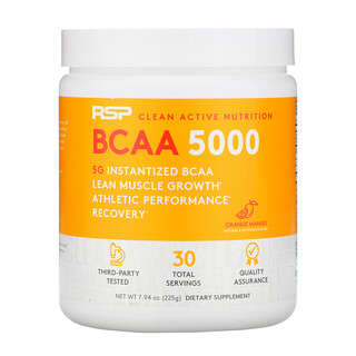 RSP Nutrition, BCAA 5000, водорастворимые аминокислоты с разветвленной цепью, апельсин и манго, 5000 мг, 225 г (7,94 унции)