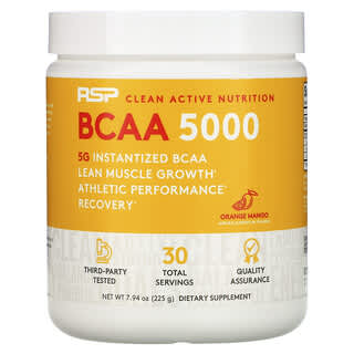 RSP Nutrition, BCAA 5000، أحماض أمينية متشعبة السلسلة سريعة التحضير، البرتقال والمانجو، 5000 ملجم، 7.94 أونصات (225 جم)