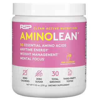 RSP Nutrition, AminoLean, Aminoácidos Essenciais + Anytime Energy, Limonada Rosa, 270 g (9,52 oz)