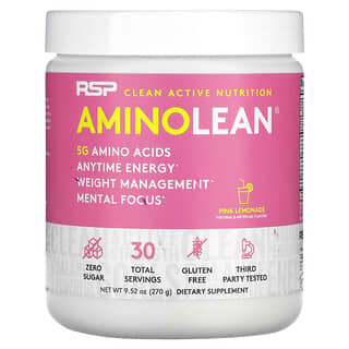 RSP Nutrition, AminoLean, 필수 아미노산 + 애니타임 에너지, 핑크 레모네이드, 270g(9.52oz)