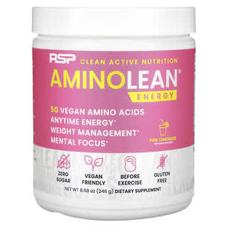 RSP Nutrition, AminoLean，必需氨基酸 + 随时能量，粉红柠檬味，9.52 盎司（270 克）