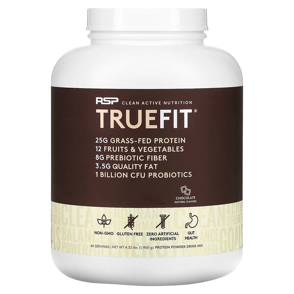 RSP Nutrition, TrueFit、果物と野菜入りグラスフェッドホエイプロテインシェイク、チョコレート、1.92kg（4.23ポンド）