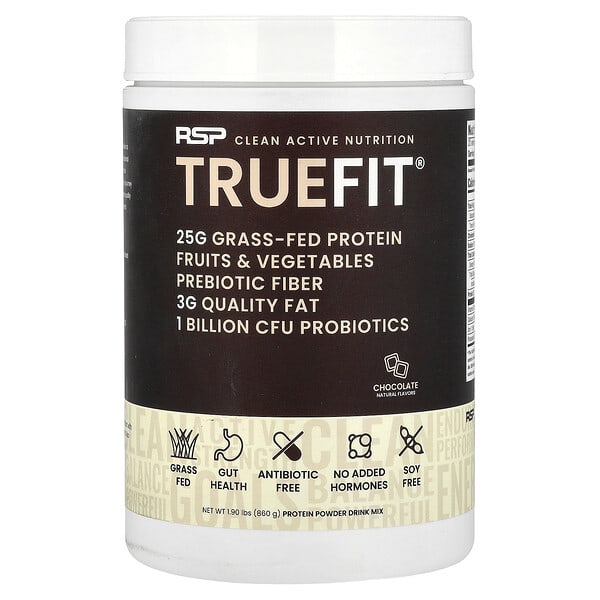 RSP Nutrition, Truefit, 목초사육 유청 단백질 셰이크, 초콜릿, 940g(2lbs)