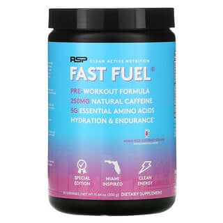 RSP Nutrition, Fast Fuel, формула перед тренировкой, восполнение жидкости и выносливость, со вкусом кокосового коктейля Miami Vice, 330 г (11,64 унции)