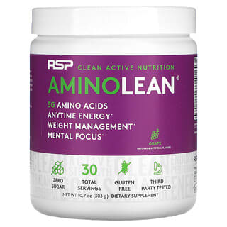 RSP Nutrition, AminoLean, Acides aminés essentiels + Anytime Energy, Raisin, 300 g