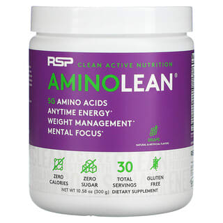 RSP Nutrition, AminoLean, Acides aminés essentiels + Anytime Energy, Raisin, 300 g