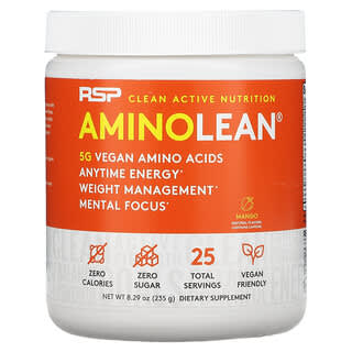 RSP Nutrition, AminoLean، أحماض أمينية نباتية أساسية، نكهة المانجو، 8.29 أونصة (235 جم)