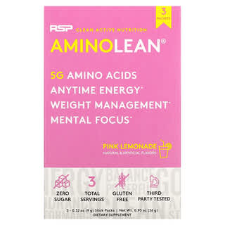 RSP Nutrition, AminoLean, Limonada rosa, 3 sobrecitos, 9 g (0,32 oz)