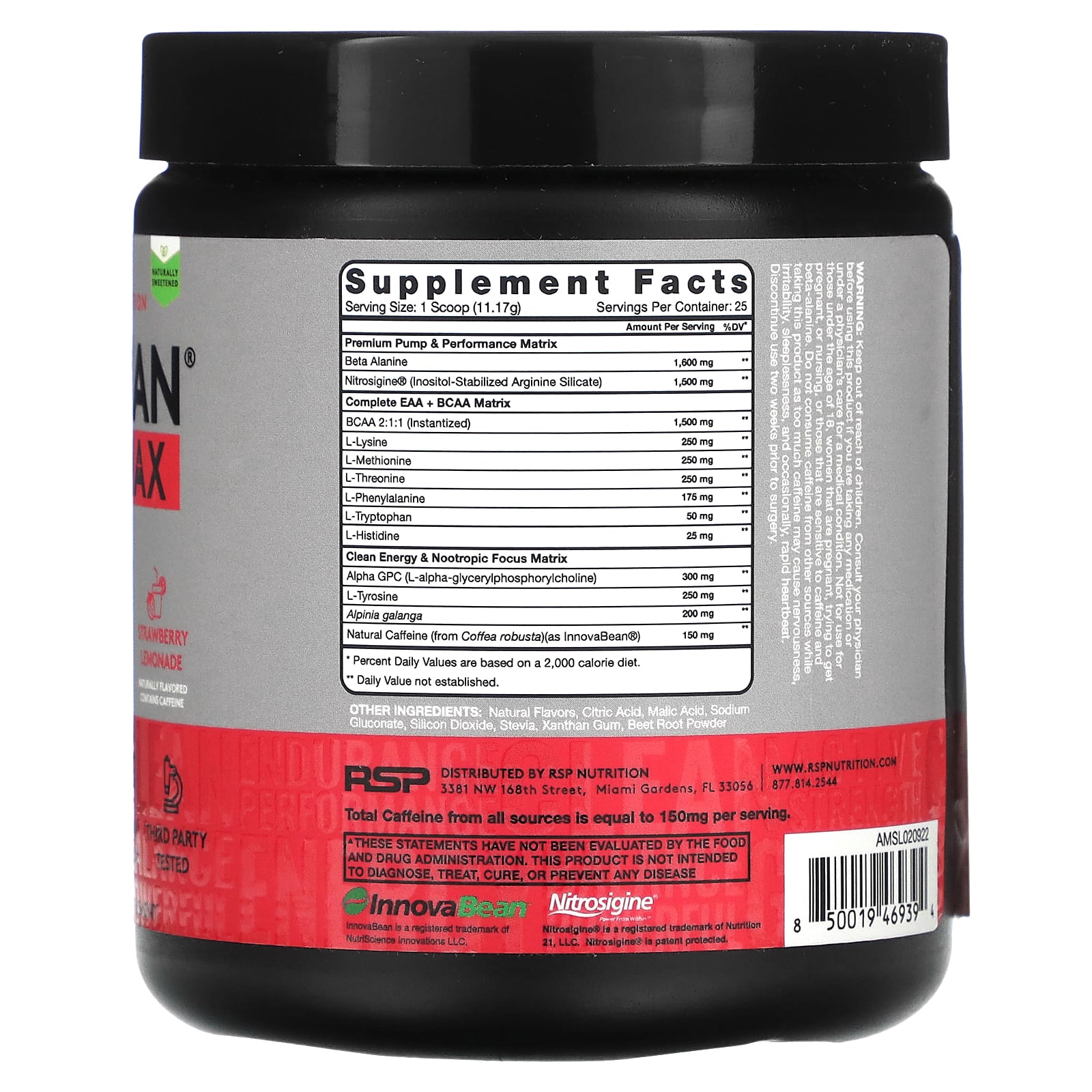 RSP Nutrition, AminoLean Max PreWorkout Energy, Strawberry Lemonade, 9