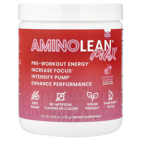 RSP Nutrition AminoLean® Max, Pre-Workout, Strawberry Lemonade, 9.85 oz (279 g)
