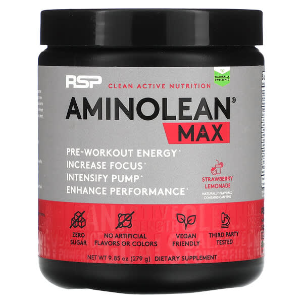 RSP Nutrition, AminoLean Max Pre-Workout Energy，草莓檸檬水，9.85 盎司（279 克）