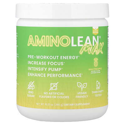RSP Nutrition, AminoLean® Max, Pre-Workout Energy Help, Maui Pineapple Flavor, 10.21 oz (290 g)