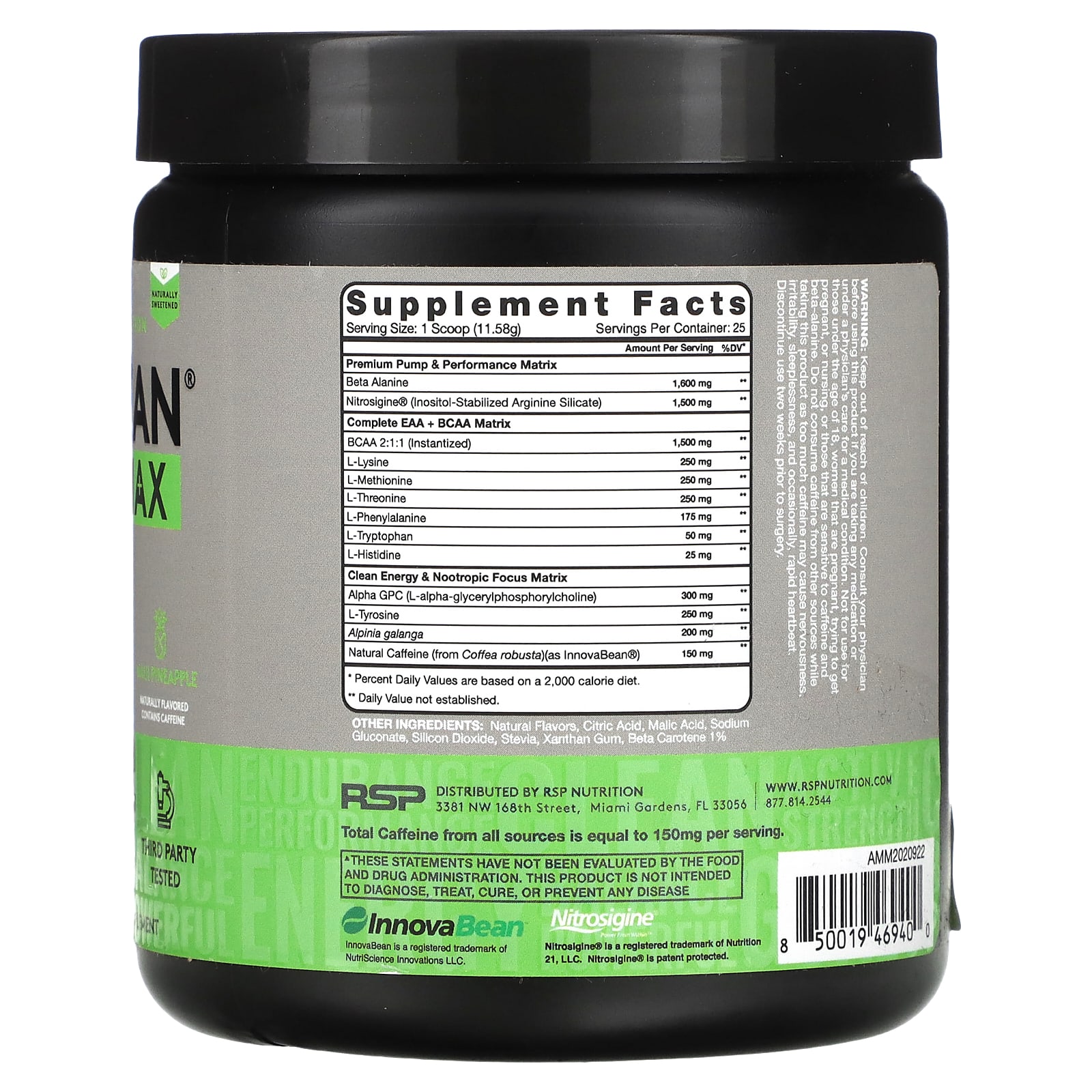 RSP Nutrition, AminoLean Max PreWorkout Energy, Maui Pineapple, 10.21