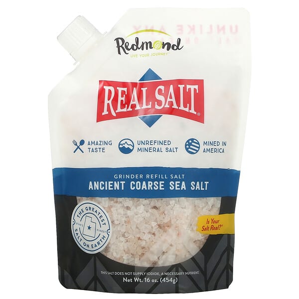 Redmond Trading Company, Real Salt, Sal marina gruesa antigua, Sal de repuesto para molinillo, 454 g (16 oz)