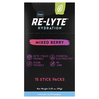 Redmond, Mezcla de electrolitos Re-Lyte, Bayas mixtas, 15 sobrecitos, 6,5 g (0,23 oz) cada uno